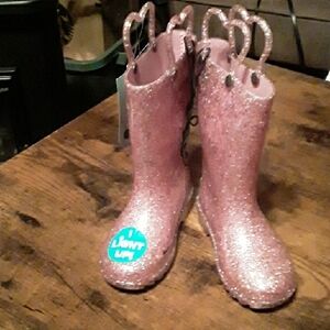 NWT Sz 7Western Chief Pink Glitter Light Up Adorable Little Girls Rain Boots